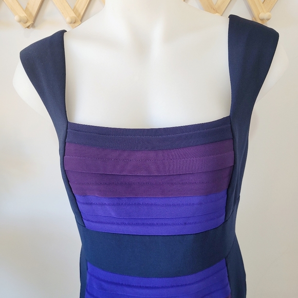 LIZ JORDAN Navy Blue Purple Toned Dress (s14) Work or Evening Wear - Picture 3 of 9